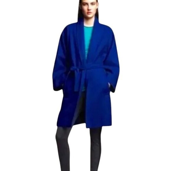 NARCISCO Rodriguez Design Nation Cobalt Blue Cocoon Belted Coat Jacket Small - Picture 1 of 15